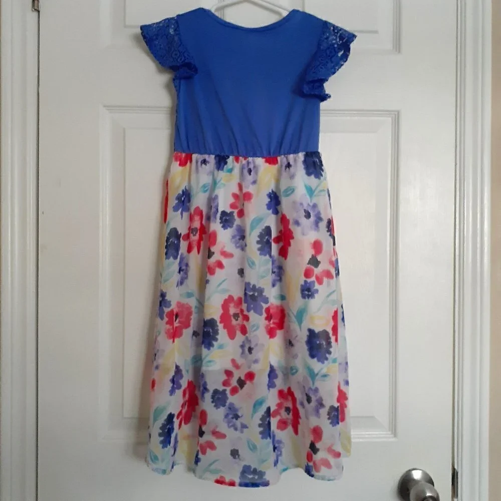Wonder Nation Girl's Size M (7-8) Blue White Floral Lace Sheer Dress - Picture 3 of 10